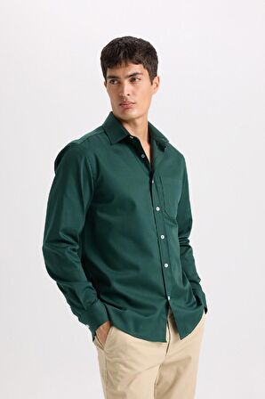 DeFacto Regular Fit Polo Yaka Gabardin Uzun Kollu Gömlek D4934AX24AUGN900