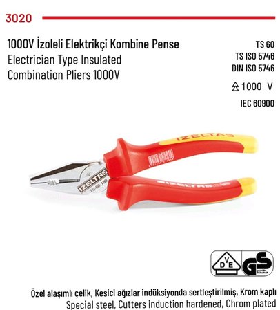 1000V İzoleli Elektrikçi Pense 180mm