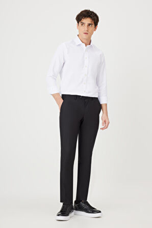 Erkek Siyah Slim Fit Dar Kesim Esnek Klasik Pantolon