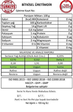 Çandarlı Natural   Birinci Zeytinyağı 5 lt Pet Şişe zeytinyağı 5 litre 2 adet