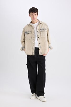 DeFacto Relax Fit Cepli Uzun Kollu Jean Gömlek D0447AX24AUBN105