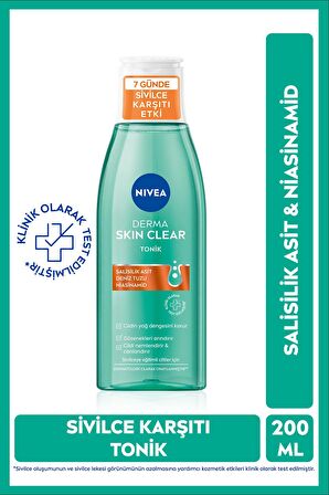 Nivea Derma Skin Clear Sivilce Karşıtı Yüz Temizleme Jeli 150ml ve Nemlendirici Tonik 200ml, Yağlı Ciltler