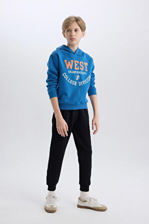 DeFacto Erkek Çocuk 2'li Takım Kalın Kapüşonlu Baskılı Sweatshirt Beli Lastikli Eşofman Altı D5672A824WNBE776