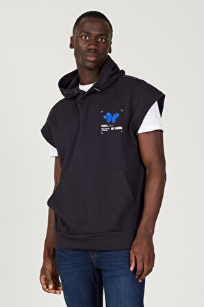 Loose Fit Kapüşonlu Kısa Kollu Pamuklu Sweatshirt