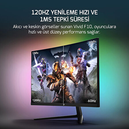 GamePower Vivid F10 24'' Curved RGB 120Hz 1ms FHD Va Panel 2x2W Speaker Gaming Monitör (Sıfır Ölü Piksel Garantili)