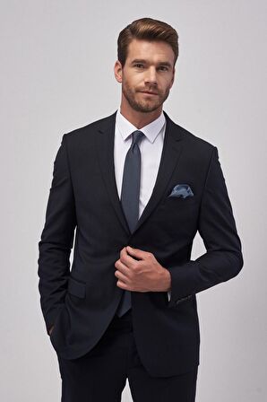 Erkek Lacivert Slim Fit Dar Kesim Su Ve Leke Tutmayan Nano Takım Elbise