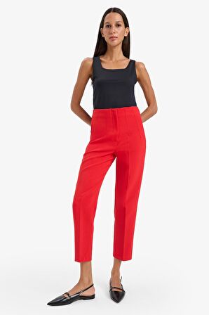 DeFacto Crop Klasik Kumaş Pantolon Carrot Fit Fermuarlı Yüksek Bel Basic Düz Dar Paça C2466AX24AURD79