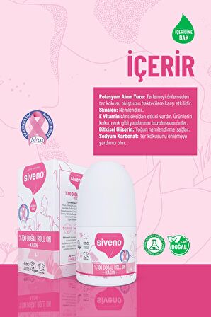 Siveno %100 Doğal Roll On Kadın Deodorant Ter Kokusu Önleyici Bitkisel Leke Bırakmayan Vegan 50 ml