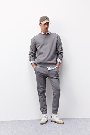 DeFacto Boxy Fit Bisiklet Yaka Basic Düz Pike Sweatshirt E1519AX25SPGR206