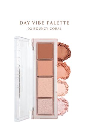 Yoğun Pigmentli Mat ve Işıltılı Tonlar Barındıran 4'lü Far Paleti Day Vibe Palette (#2 Bouncy Coral)