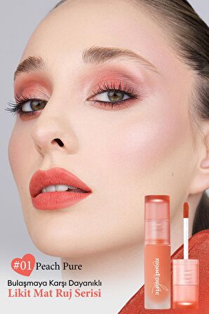 Mat Bitişli, Dolgun ve Pürüzsüz Görünüm Sunan Tint Peripera Ink Mood Matte Tint (01 Peach Pure)