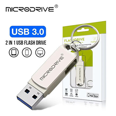  MicroDrive İphone Uyumlu 128 Gb Lightning ve Usb 3.0 Flash Bellek Otg Çift Giriş Hızlı Premium