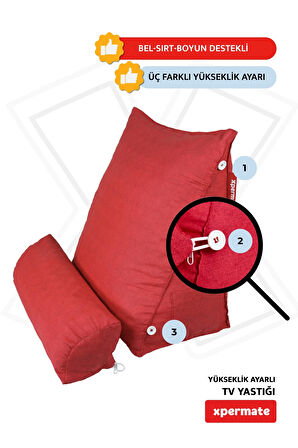 XPERMATE Yükseklik Ayarlı TV ve Kitap Okuma Yastığı Bel, Sırt ve Boyun Desteği Kırmızı