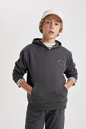 DeFacto Erkek Çocuk Sırt Baskılı Kapüşonlu Sweatshirt B5487A823WNAR212