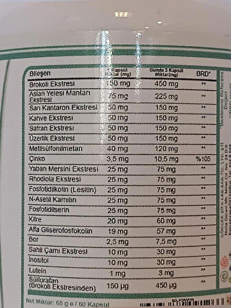 Sülforafan Brokoli Kapsül (SULFORAPHANE BROCCOLİ CAPSULE) 60 Adet