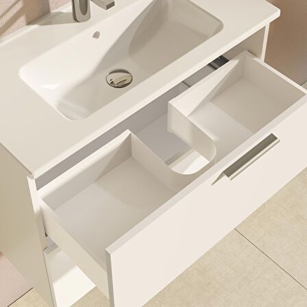 VitrA Mia 75024 Banyo Dolabı Seti, Çekmeceli, 80 cm, Parlak Beyaz