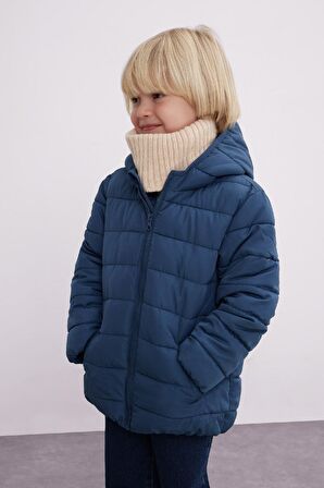 Erkek Bebek Su İtici Kapüşonlu Fermuarlı Şişme Mont