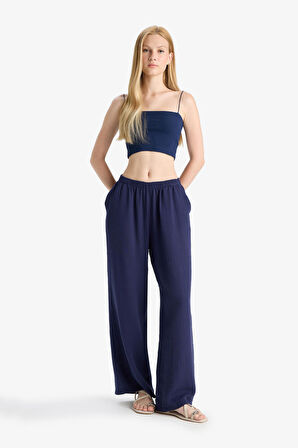 Coool Wide Leg Normal Bel Müslin Pantolon
