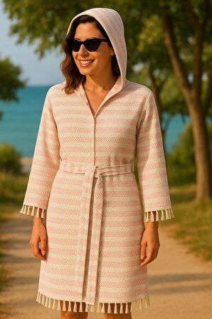 Özel Üretim Kapüşonlu Pamuk Dokuma Unisex Bornoz Peştemal