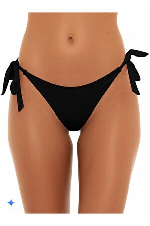 Siyah Brezilya Kalın İp Bağlamalı Bikini Altı