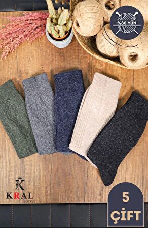 Erkek ve Kadın Kışlık Termal Etkili (5'li Paket) Lambswool Kuzu Yün Çorap