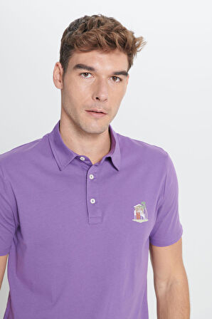 Standart Fit Normal Kesim Polo Yaka %100 Pamuk Baskılı Tişört