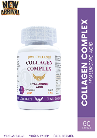 Jove Collagen 60 Tablet Tip 1-2-3 Hidrolize Kollajen Peptit  Hyaluronik Asit C ve D3 Vitamini