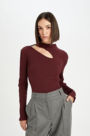 DeFacto Slim Fit Dar Kesim Yarım Balıkçı Yaka Basic Düz Fitilli Kaşkorse Uzun Kollu Tişört C8473AX24AUBR34