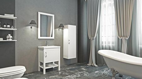 HELEN 65 CM BANYO DOLABI BEYAZ - BOY DOLAP DAHİL
