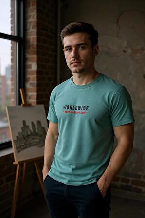 Erkek  Slim Fit Enjeksiyon Baskılı Pamuklu T-Shirt
