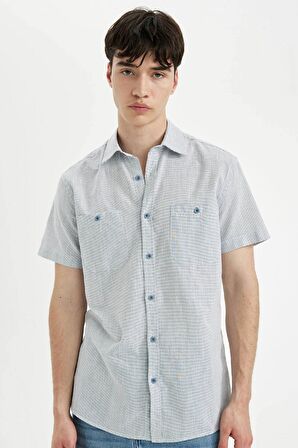 DeFacto Slim Fit Dar Kesim Yazlık Çizgili Pamuklu Kısa Kollu Gömlek C7361AX24SMBE741