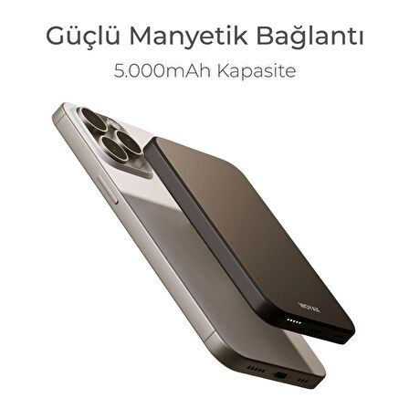 Woyax By Deji Magsafe Powerbank 5000 Mah 20w Hızlı Taşınabilir Batarya iPhone 12 13 14 15 16 Pro Max Mini - Siyah