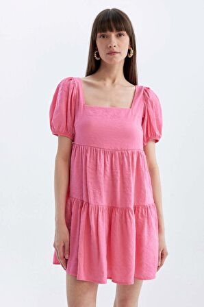 DeFacto Babydoll Kare Yaka Kısa Kollu Midi Elbise C5291AX24HSPN625