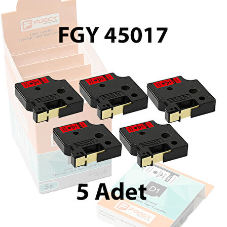 Foogy Dymo D1 Muadili Etiket Plastik Kırmızı - 12 mm x 7 mt - 45017 - Eko Paket 5 li