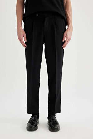 DeFacto Twill Yazlık Kumaş Pantolon Tailored Regular Fit Normal Kesim Keten Karışımlı Düz Paça B6670AX24SPBK27