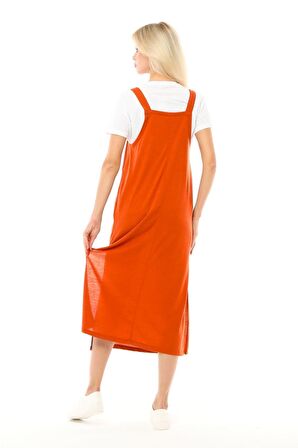 defy's Kadın Askılı Yırtmaçlı Elbise Tarçın 