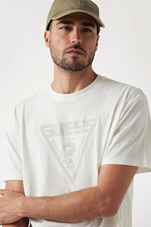 Guess Z4BI02I3Z14G018 AZHA CN OVER Beyaz Yuvarlak Yaka Oversized Desenli Erkek T-Shirt