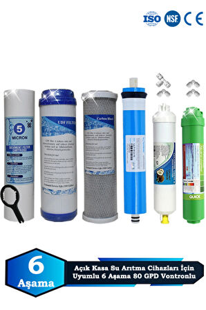 Açık Kasa Su Arıtma Cihazı Uyumlu 6 Aşama Cift Karbonlu 80 GPD Vontron Alkalinli Filtre Bakım Seti