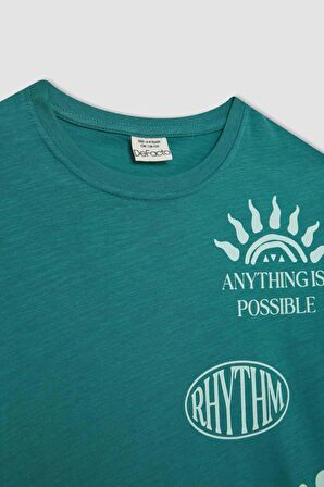 DeFacto Erkek Çocuk Oversize Fit Bisiklet Yaka Baskılı Kısa Kollu Tişört C5004A824HSGN754