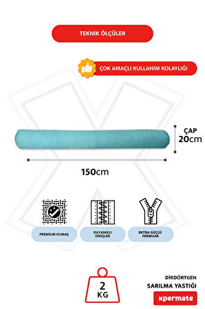 XPERMATE Sarılma Yastığı , Uyku Yastığı , Bacak Arası Yastığı Silindir 150x20 cm Mavi