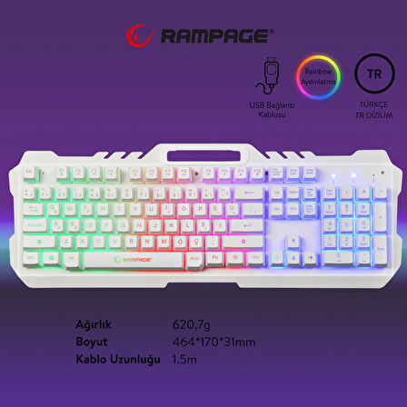 Rampage FİTMENT KM-GX7 Gökkuşağı Aydınlatmalı USB Gaming Combo Q Gaming Klavye + Mouse + Mousepad + Kulaklık