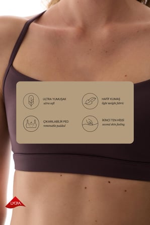 LYCRA Koyu Bordo Cream Hafif Destek Çıkarılabilir Pedli Racerback Spor Sütyeni