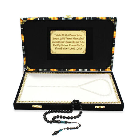 Özel Premium Kutulu Kumpas İşçilikli İmamesi Firuze İşlemeli İstanbul Kesim Erzurum Oltu Taşı Tesbih