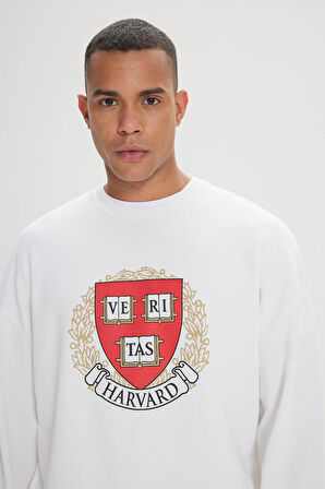 Oversize Fit Bol Kesim Harvard Lisanslı Pamuklu Bisiklet Yaka Sweatshirt
