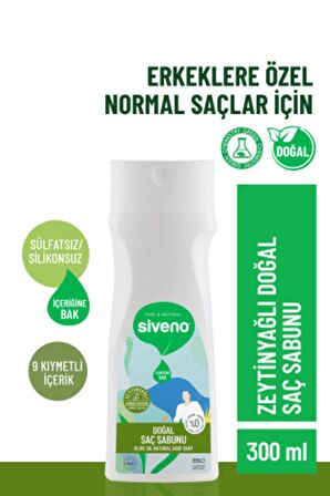 Siveno %100 Doğal Saç Sabunu Zeytinyağlı Bal Avokado 9 Değerli Bitki Erkekler İçin Bitkisel Şampuan 300 ml