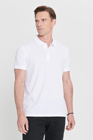 %100 Organik Pamuklu Erkek Beyaz Slim Fit Dar Kesim Polo Yaka Tişört