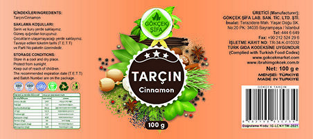 Tarçın (CİNNAMON) 100 Gr.