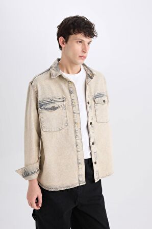 DeFacto Relax Fit Cepli Uzun Kollu Jean Gömlek D0447AX24AUBN105