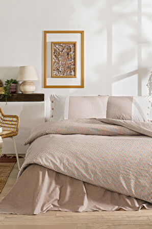 ÖZDİLEK NEVRESİM TAKIMI  RANFORCE 57 TEL ÇİFT KİŞİLİK SOMON NATURAL LINE
