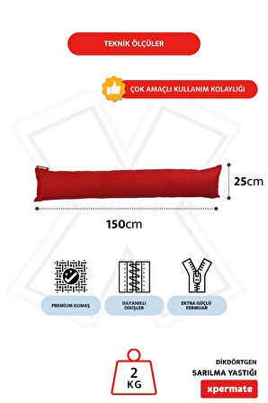 XPERMATE Sarılma Yastığı , Uyku Yastığı , Bacak Arası Yastığı Dikdörtgen 150x25 cm KoyuKırmızı